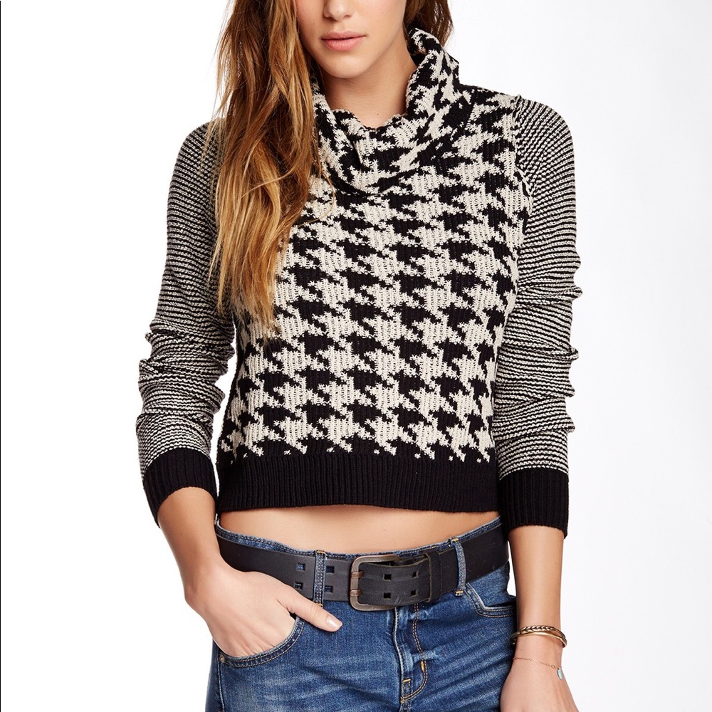Lucky Brand Houndstooth & Stripe Cowl Neck Sweater